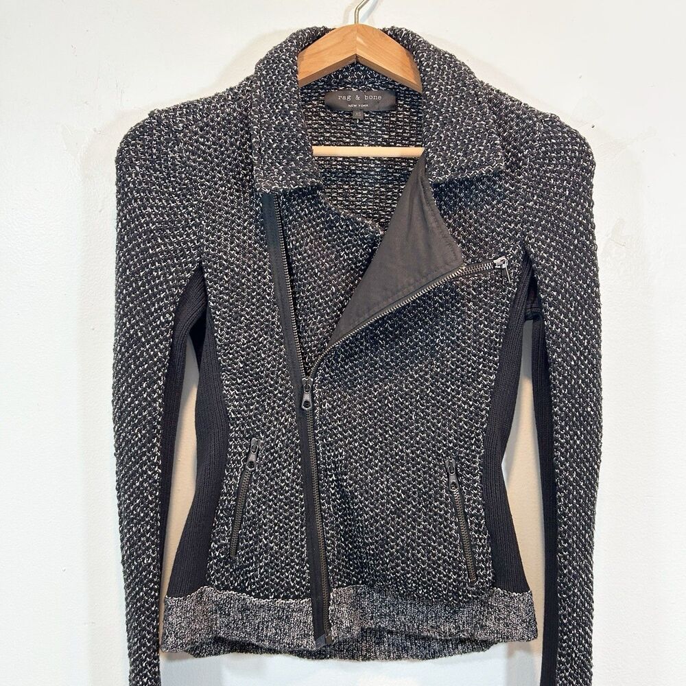 Rag & Bone Gray Zip Up Hart Knit Moto Asymmetrical Women's XSmall Jacket